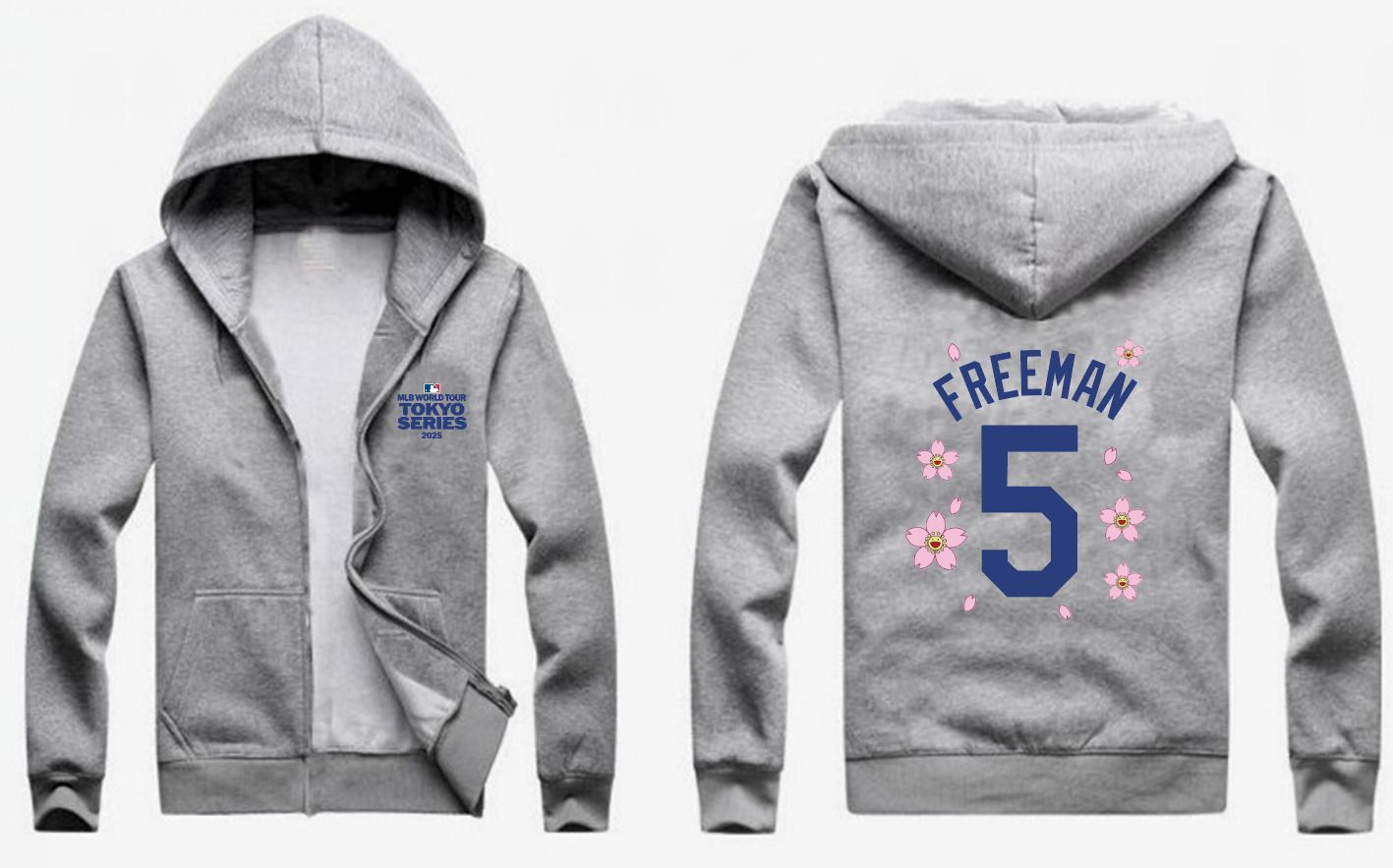 Men Los Angeles Dodgers #5 Freeman Grey Zipper hoodie 2025 MLB Jersey style 1->los angeles dodgers->MLB Jersey